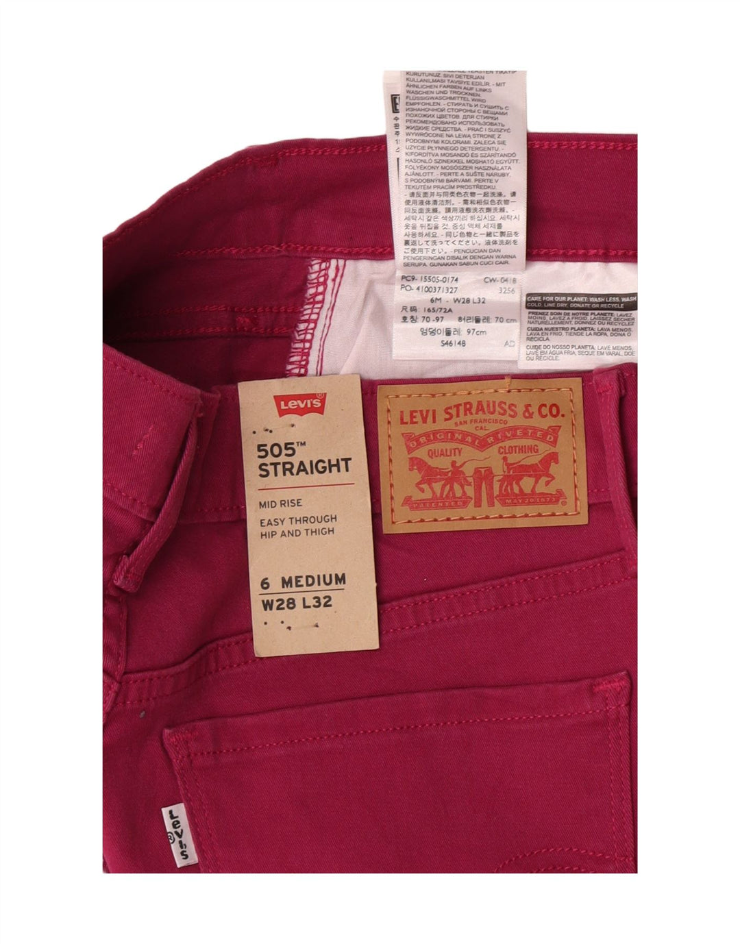 Γυναικείο Levi's 505 ψηλόμεσο τζιν US 6 Medium W28 L32 Ροζ βαμβακερό