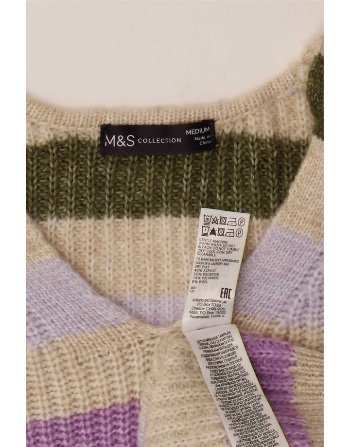 Marks & Spencer Γυναικείο πουλόβερ με λαιμόκοψη με V-λαιμόκοψη UK 14 Medium Beige ριγέ