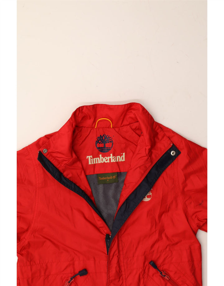 TIMBERLAND Boys Graphic Rain Jacket 7-8 Years Red Polyamide Vintage Timberland and Second-Hand Timberland from Messina Hembry 