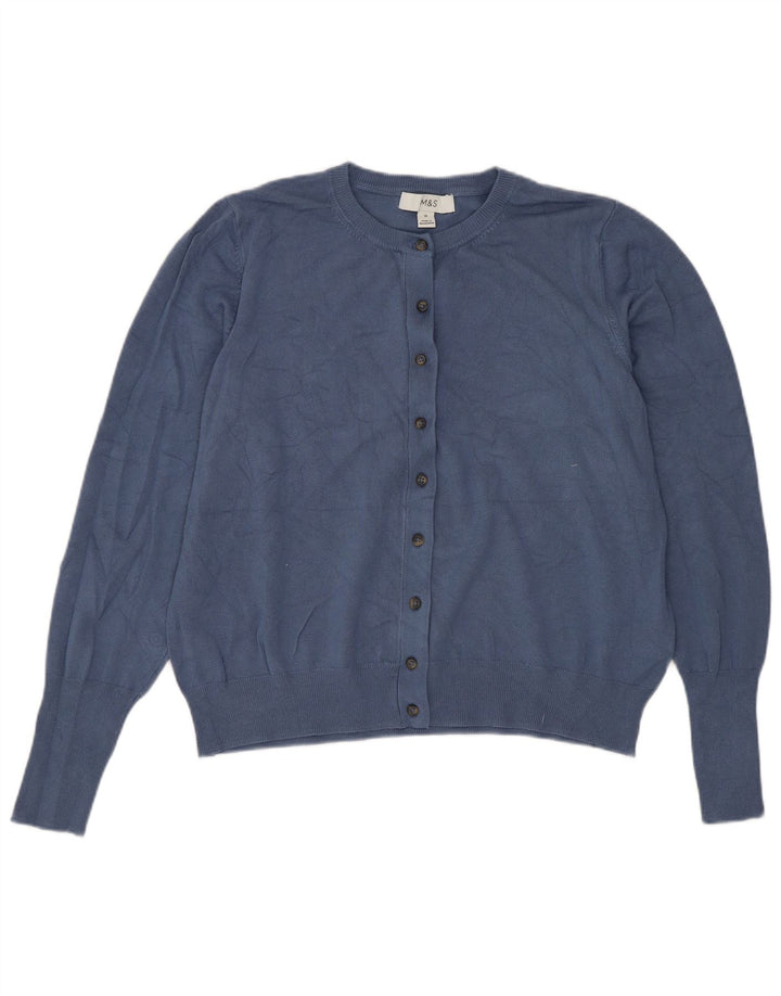 Marks & Spencer Γυναικείο πουλόβερ Crop Cardigan UK 16 Large Blue Viscose