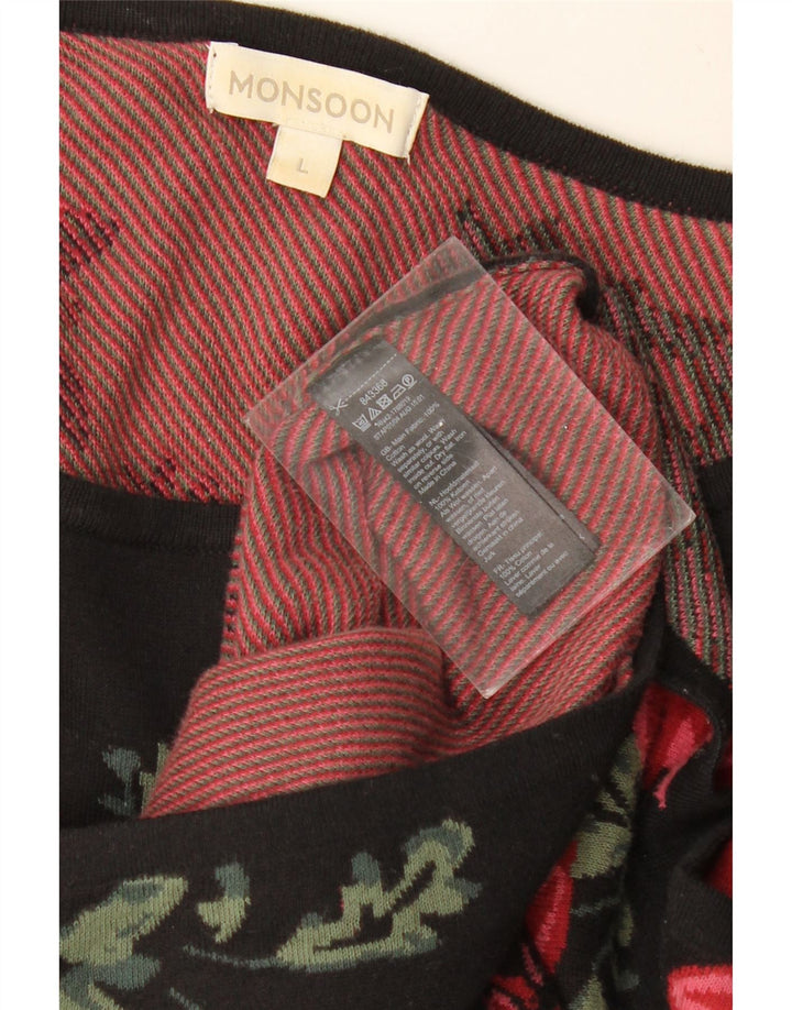 Γυναικείο μακρυμάνικο φόρεμα MONSOON UK 16 μεγάλο μαύρο φλοράλ βαμβακερό