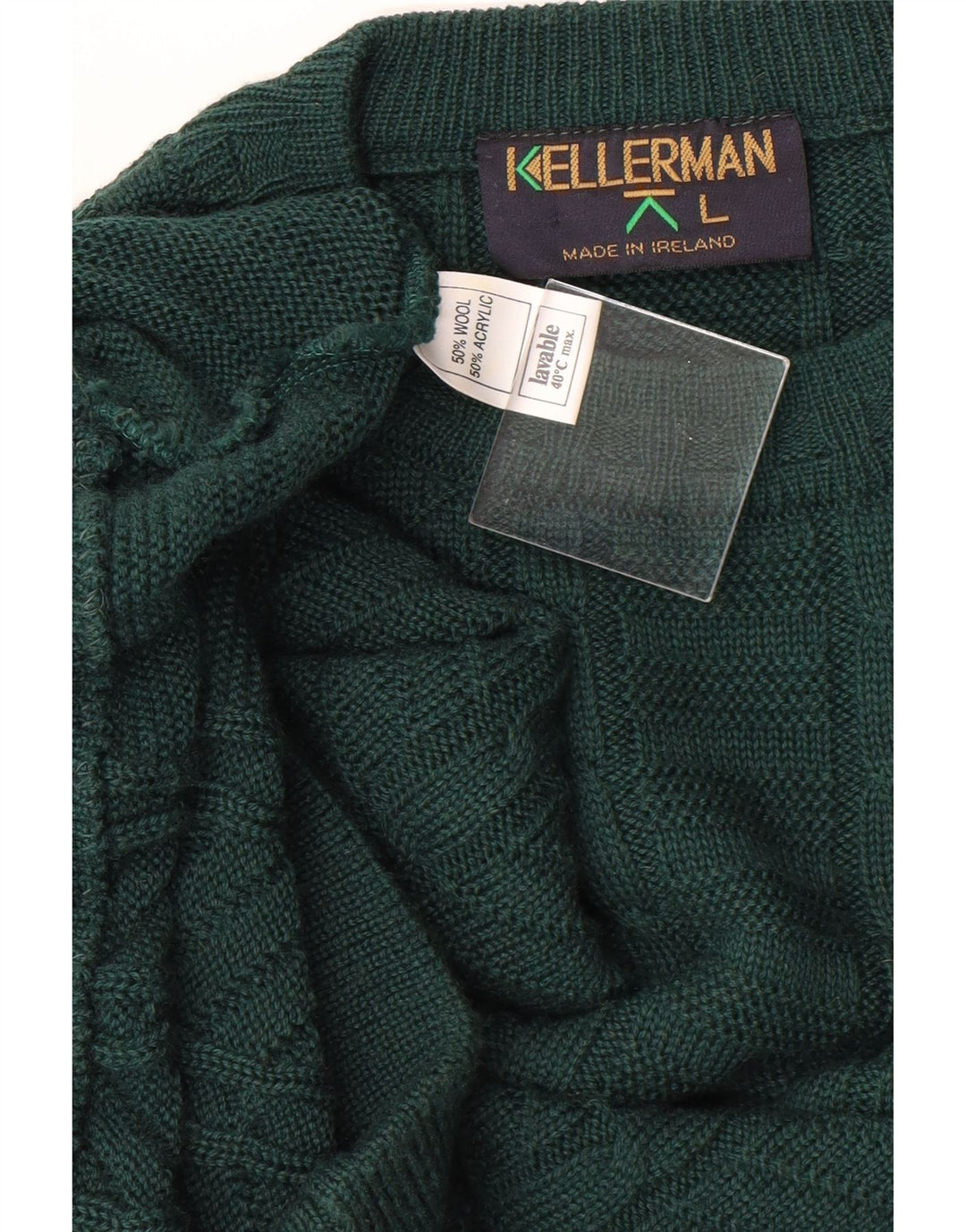 KELLERMAN Mens Crew Neck Jumper Sweater Large Green Wool