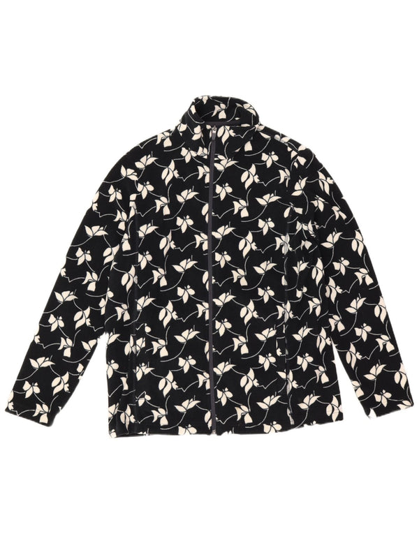 Lands End Γυναικείο Fleece Jacket UK 14 Medium Navy Blue Floral Polyester