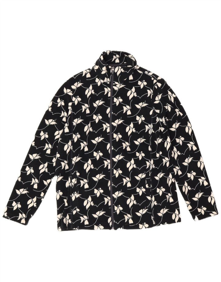 Lands End Γυναικείο Fleece Jacket UK 14 Medium Navy Blue Floral Polyester