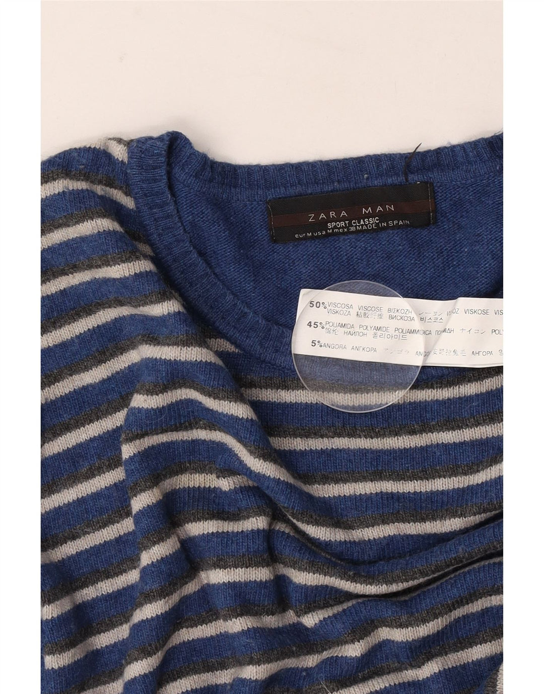 Zara Ανδρικό πουλόβερ με λαιμόκοψη μεσαίου μπλε ριγέ βισκόζη