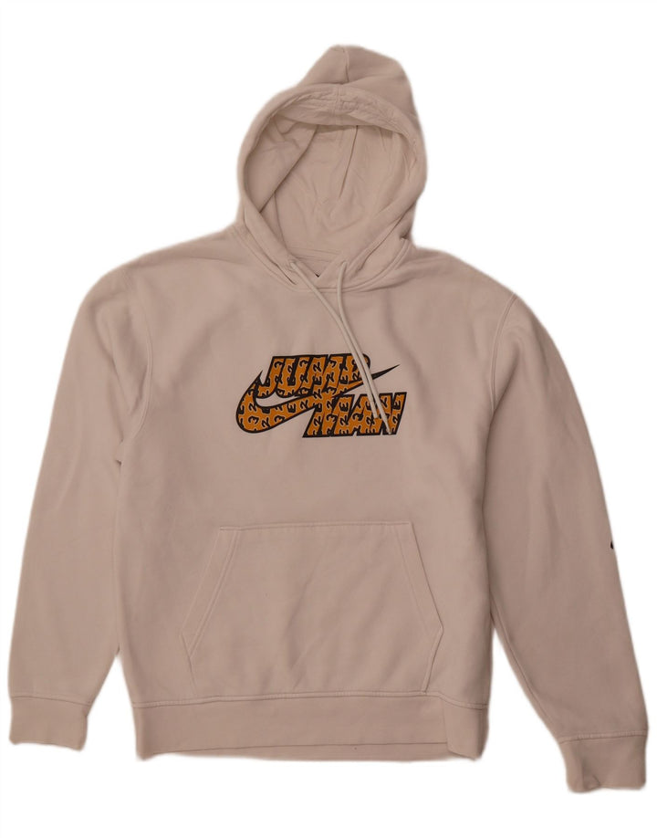 JORDAN Ανδρικό γραφικό μπλουζάκι με κουκούλα σε χαλαρή εφαρμογή, μικρό σε λευκό βαμβακερό