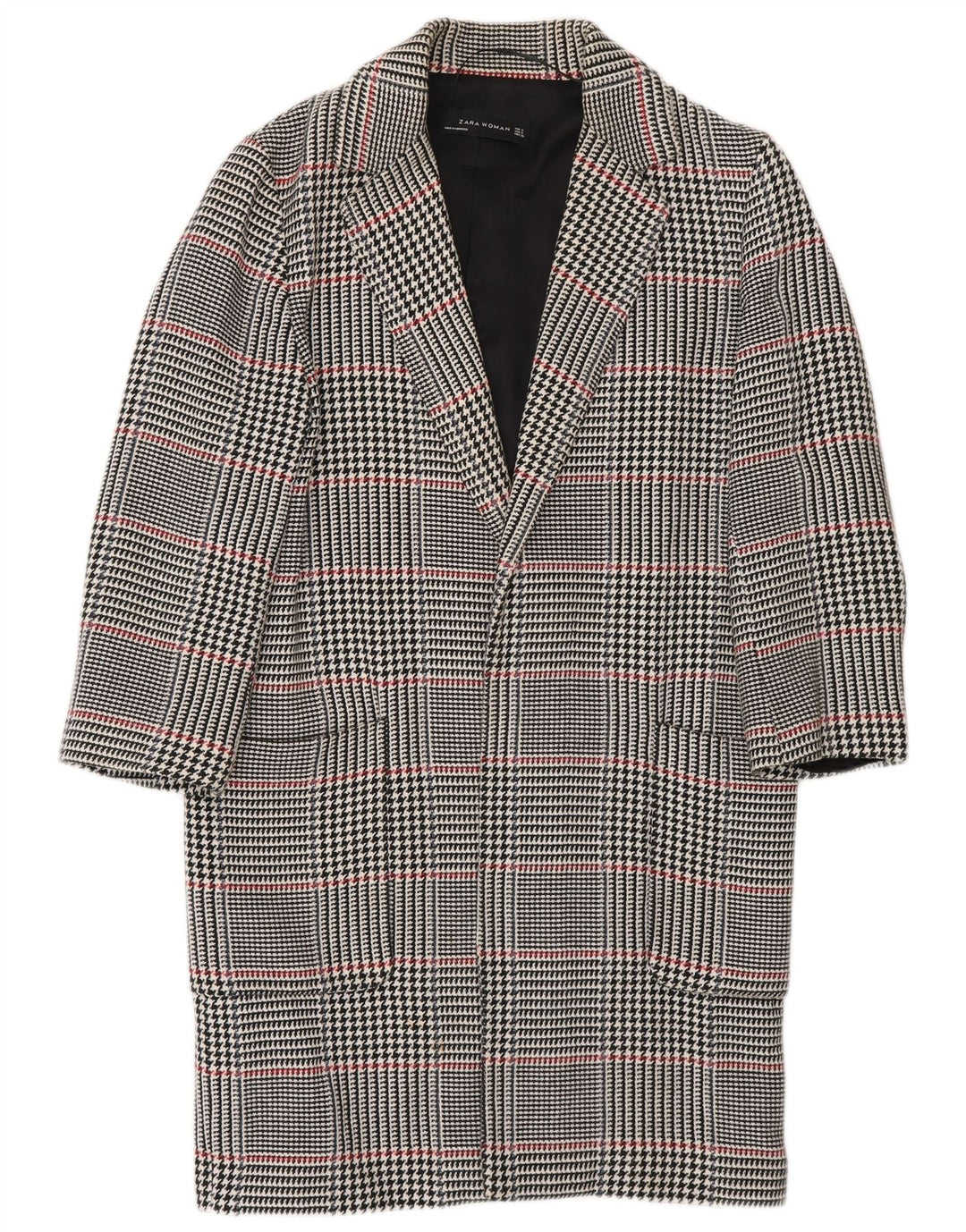 Zara Γυναικείο Ανοιχτό Πανωφόρι UK 10 Small Navy Blue Houndstooth Cotton
