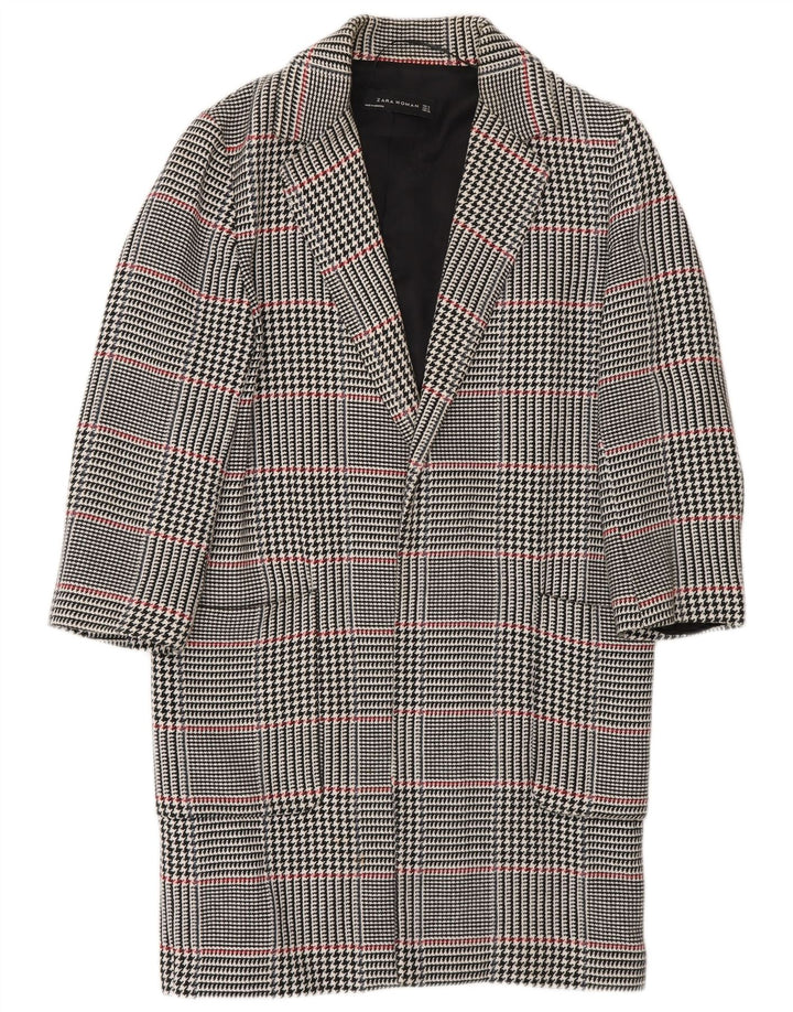 Zara Γυναικείο Ανοιχτό Πανωφόρι UK 10 Small Navy Blue Houndstooth Cotton