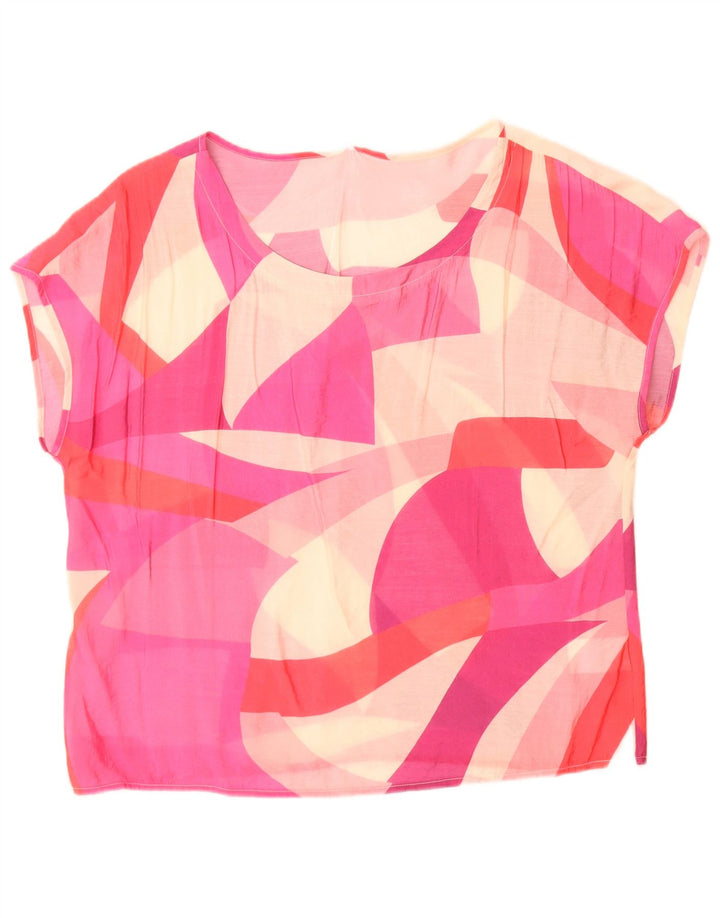 Vintage Γυναικεία See Through Γραφική Μπλούζα Κορυφαίο UK 14 Medium Pink Colourblock
