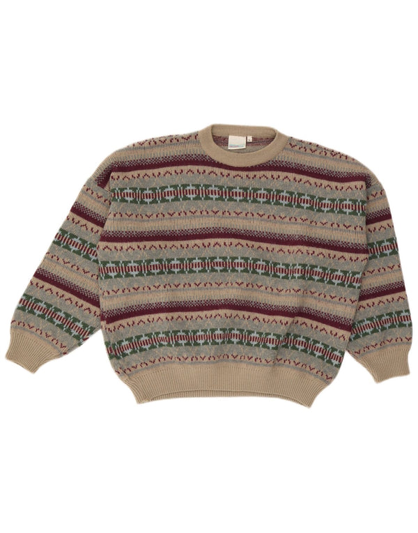 Vintage γυναικείο πουλόβερ με λαιμόκοψη UK 16 Large Beige Fair Isle