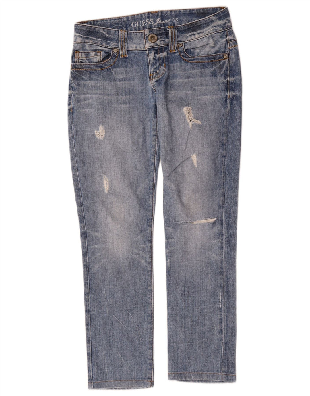 Guess Womens Distressed Straight Jeans W27 L27 Μπλε βαμβακερό