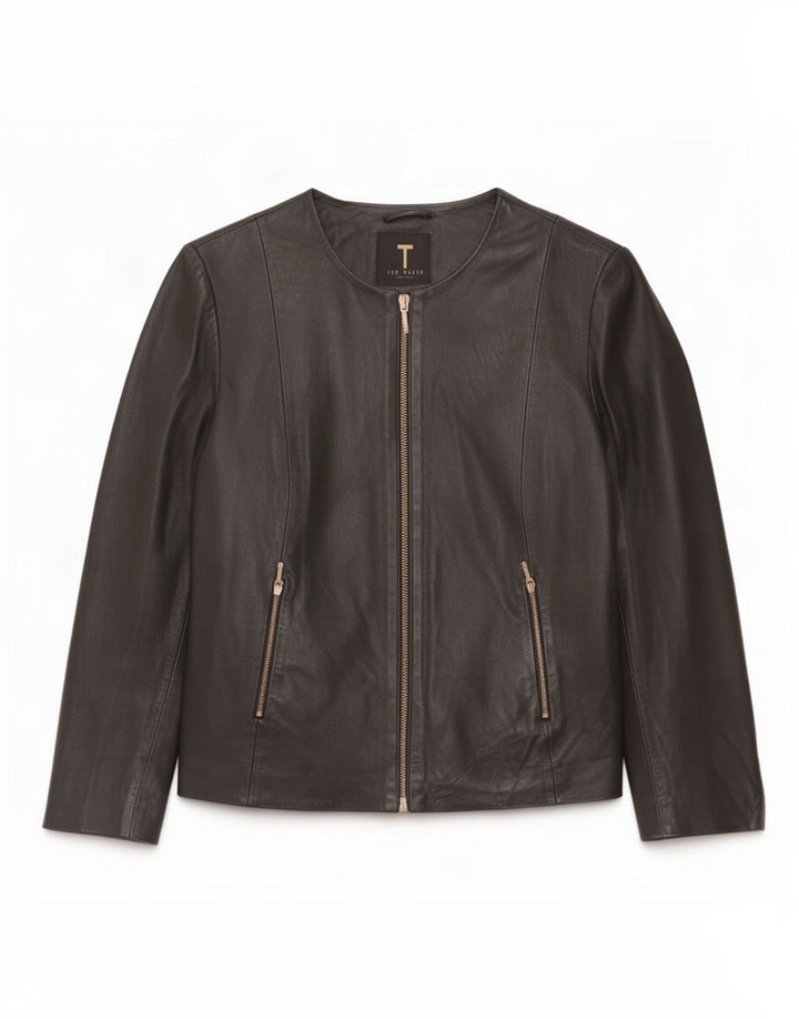 Ted Baker Γυναικείο Δερμάτινο Μπουφάν Crop 3/4 Μανίκι Μέγεθος 3 Μεσαίο Μαύρο