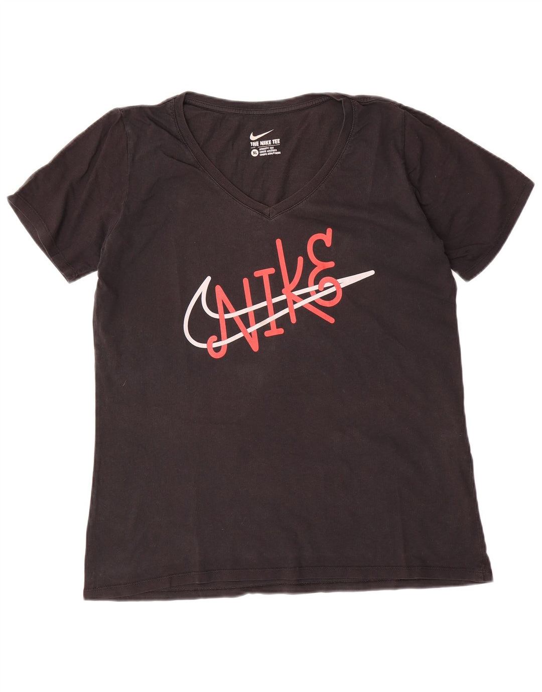 Γυναικείο γραφικό μπλουζάκι NIKE Αθλητικό κομμένο τοπ UK 18 XL μαύρο βαμβακερό