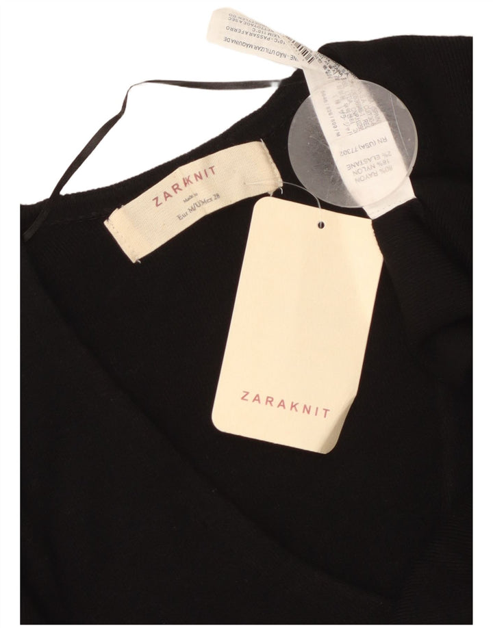 Γυναικείο πουλόβερ ZARA με V λαιμόκοψη UK 12 Medium Black Rayon