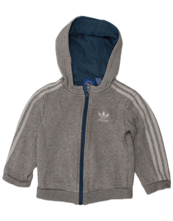 Πουλόβερ Adidas Baby Boys με φερμουάρ κουκούλα 18-24 μηνών γκρι βαμβακερό