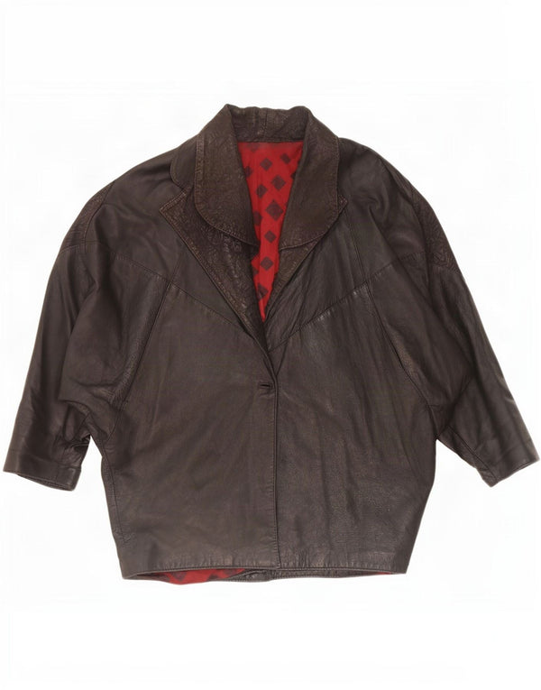 Vintage Womens Oversized Leather Jacket UK 10 Small Black