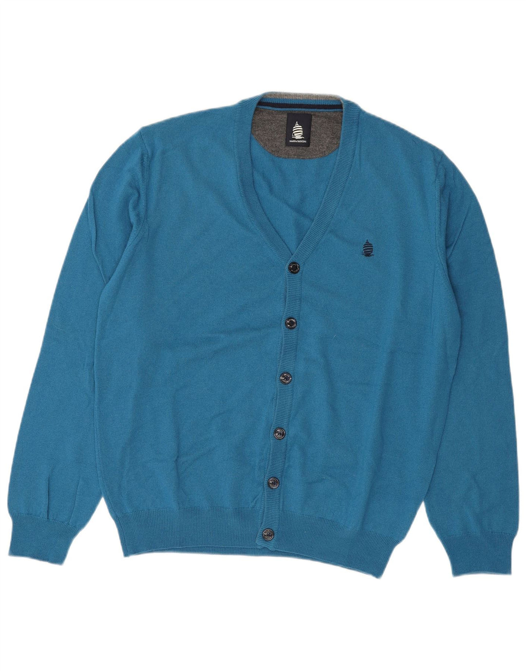 MARINA YACHTING Mens Cardigan Sweater 2XL Blue Wool