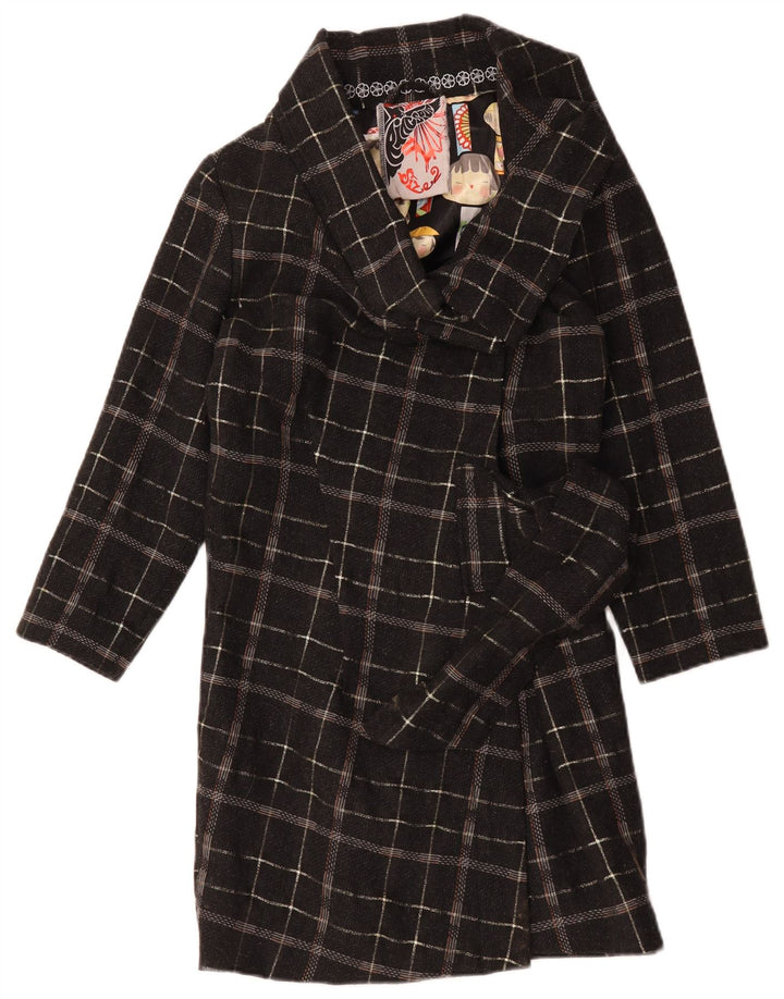 Vintage γυναικείο πανωφόρι μεγάλου μεγέθους US 2 XS Black Check Wool
