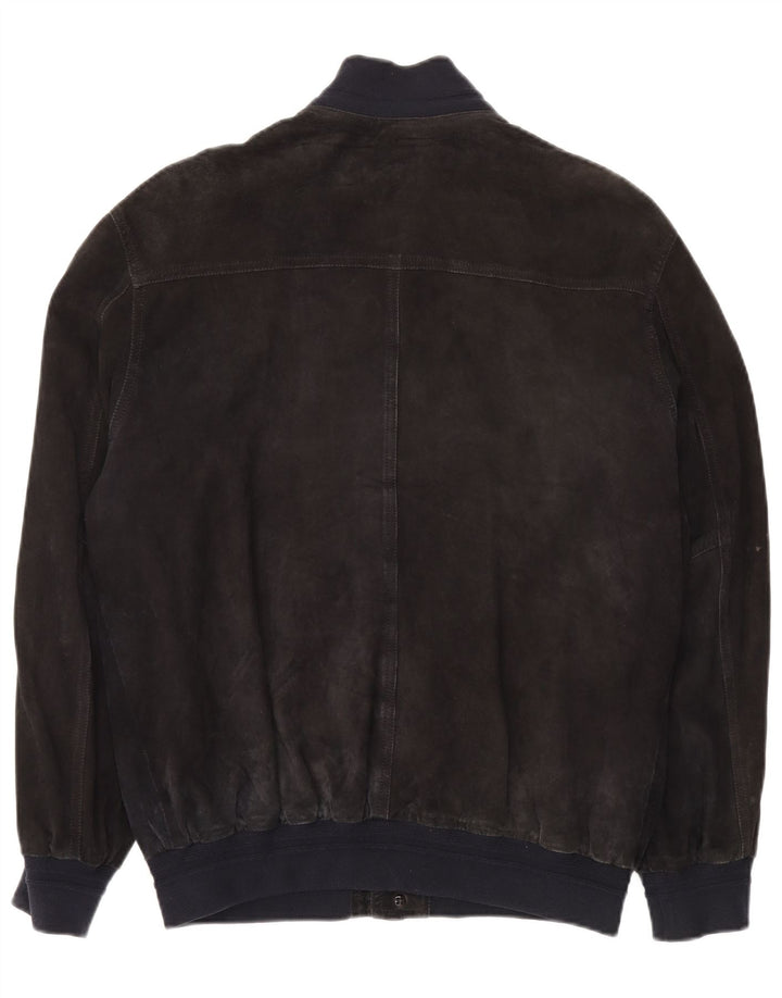 VINTAGE Ανδρικό Suede Bomber Jacket IT 52 XL Navy Blue Leather