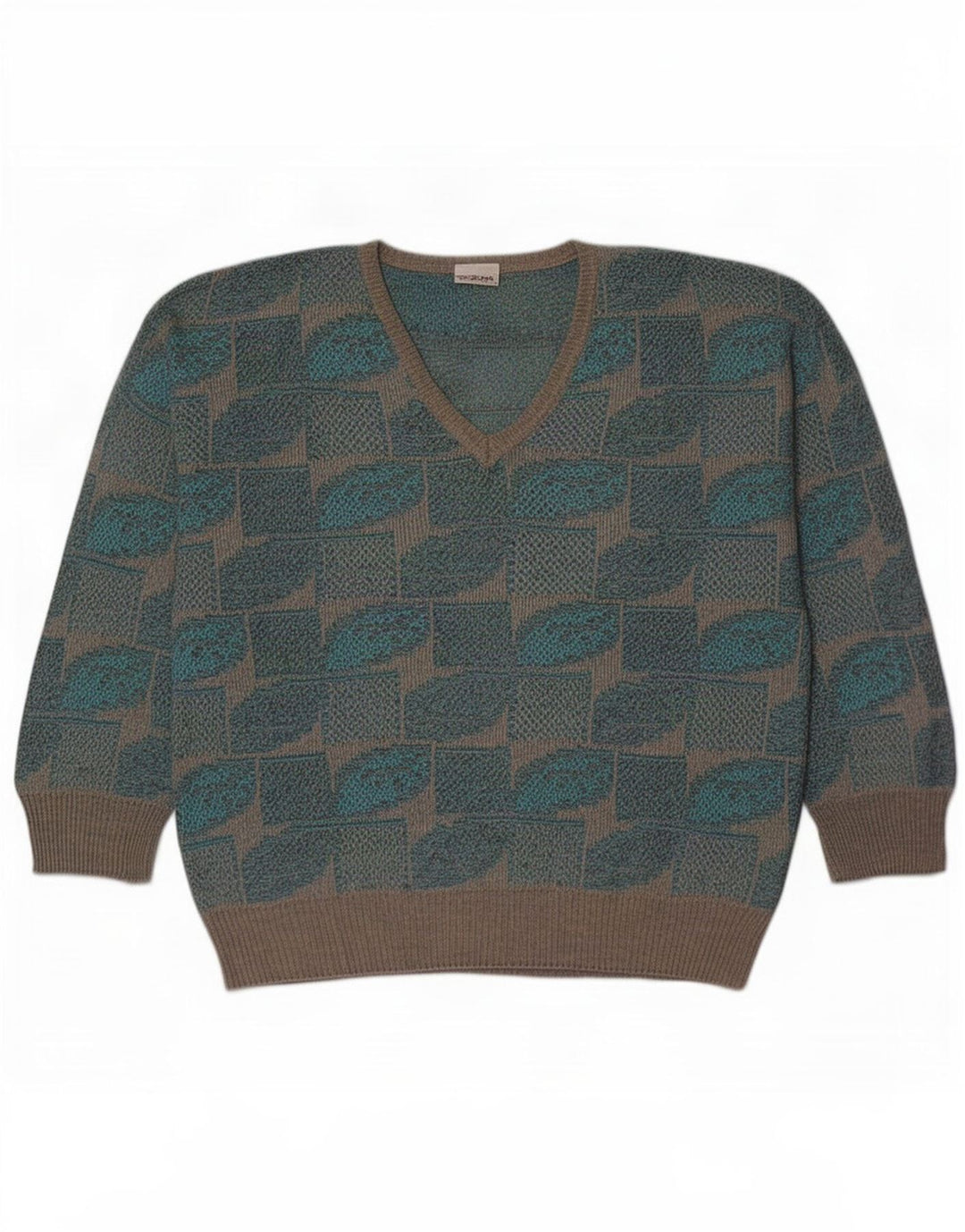 Fiume Ανδρικό πουλόβερ με V λαιμόκοψη IT 50 Medium Blue Geometric