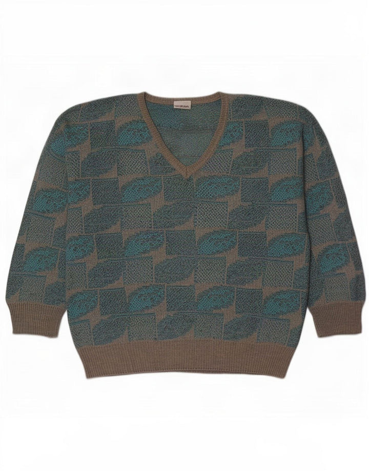 Fiume Ανδρικό πουλόβερ με V λαιμόκοψη IT 50 Medium Blue Geometric