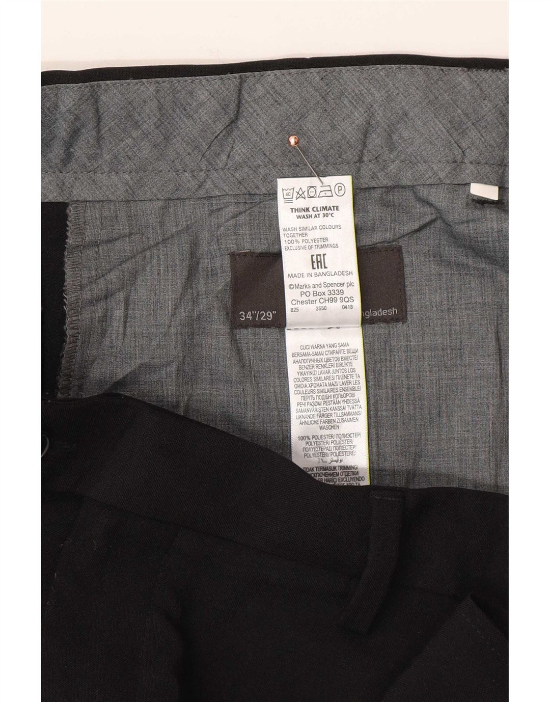 Marks & Spencer Ανδρικό κανονικό παντελόνι W34 L29 Μαύρο πολυεστέρα