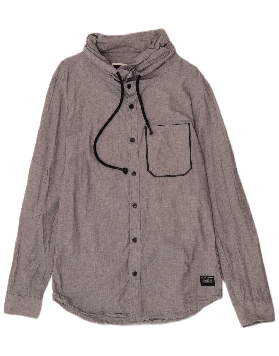 Jack & Jones Ανδρικό πουκάμισο με λαιμόκοψη μικρό γκρι βαμβακερό