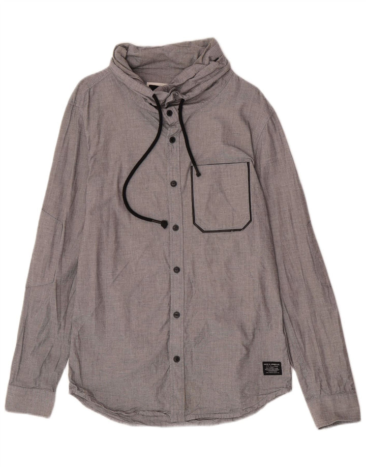 Jack & Jones Ανδρικό πουκάμισο με λαιμόκοψη μικρό γκρι βαμβακερό