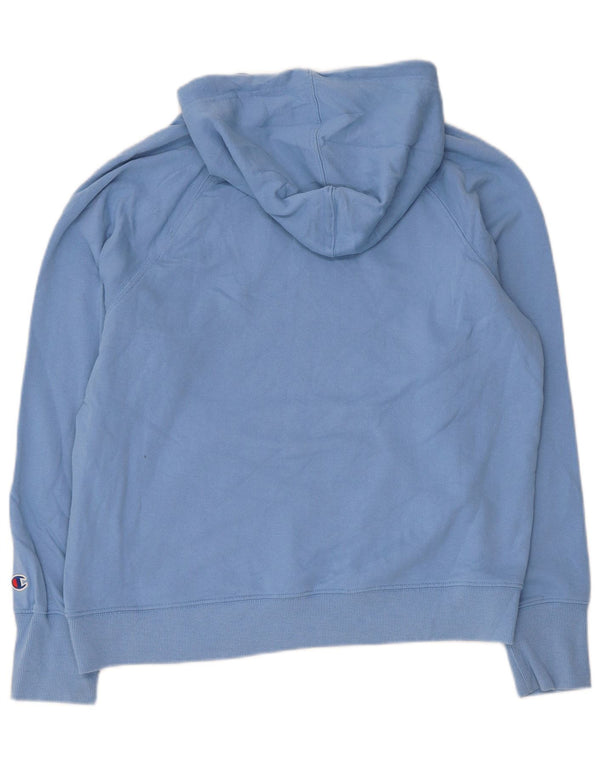 Champion Womens Graphic Hoodie Jumper UK 14 Medium Blue Cotton