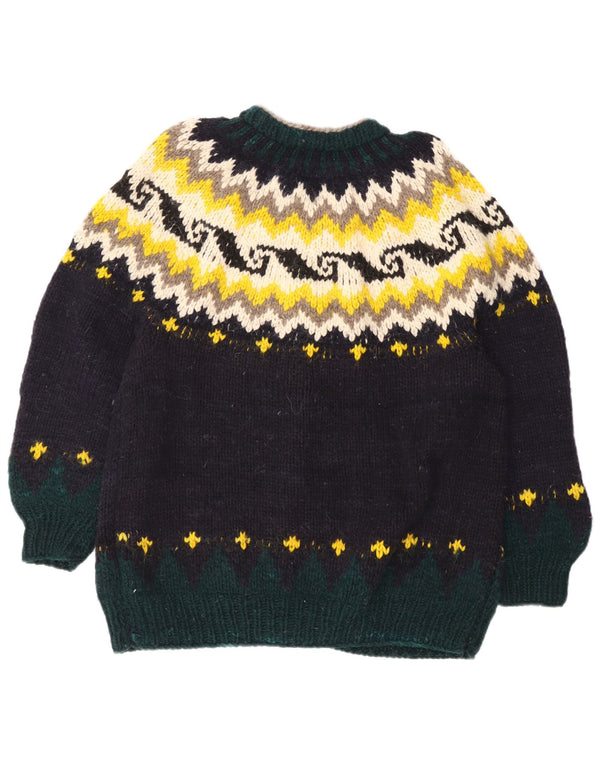 REY WEAR Γυναικεία χειροποίητη ζακέτα πουλόβερ UK 18 XL Navy Blue Fair Isle