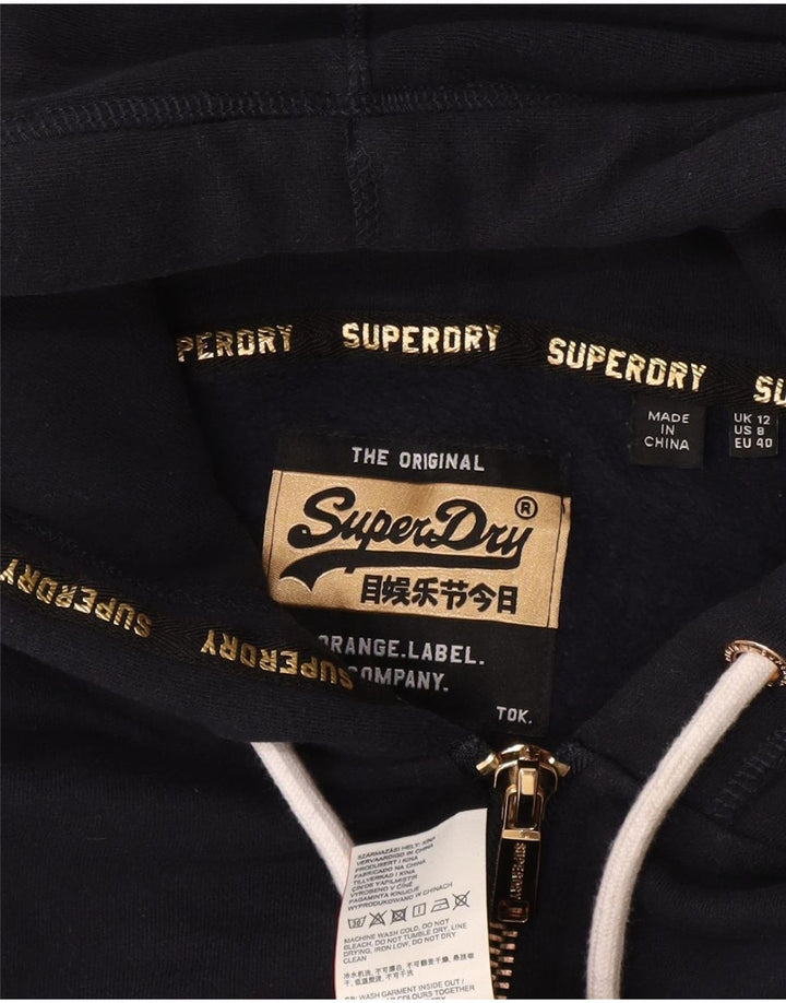 Superdry γυναικείο πουλόβερ με κουκούλα με φερμουάρ UK 12 μεσαίο μπλε βαμβακερό