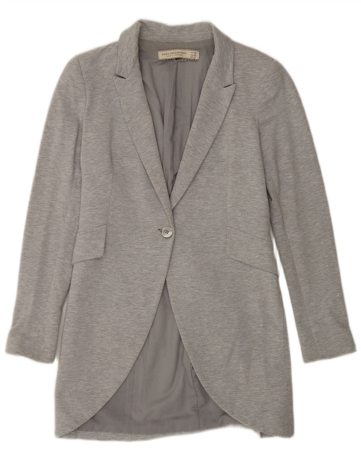 Zara Γυναικείο Longline 1 Button Jacket UK 12 Medium Grey Cotton