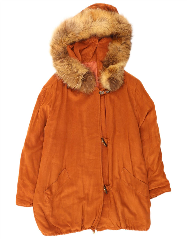 Vintage γυναικείο παλτό με κουκούλα Duffle UK 14 Μεσαίο Καφέ