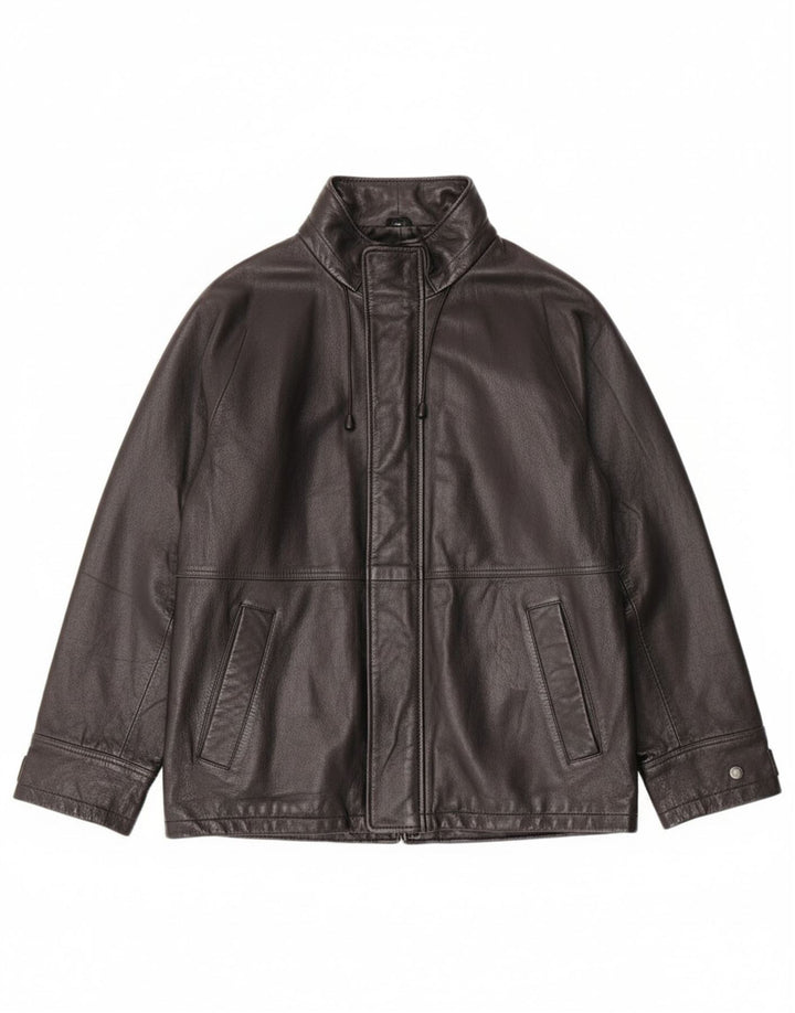 CONBIPEL Mens Hooded Leather Jacket IT 46 Small Black Leather