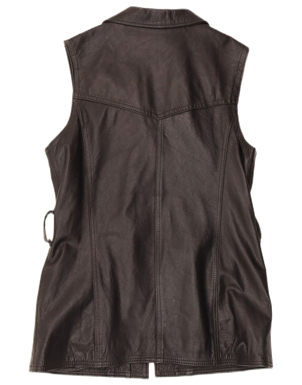 Vintage γυναικείο δερμάτινο Gilet UK 14 Large μαύρο δέρμα