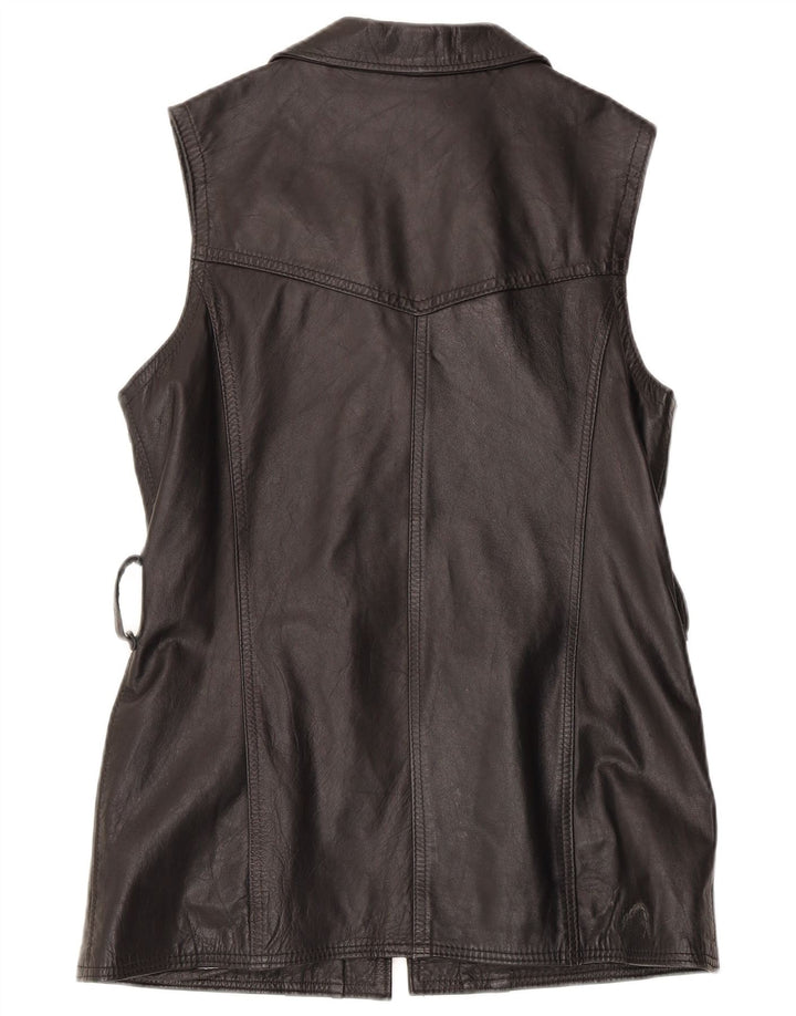 Vintage γυναικείο δερμάτινο Gilet UK 14 Large μαύρο δέρμα
