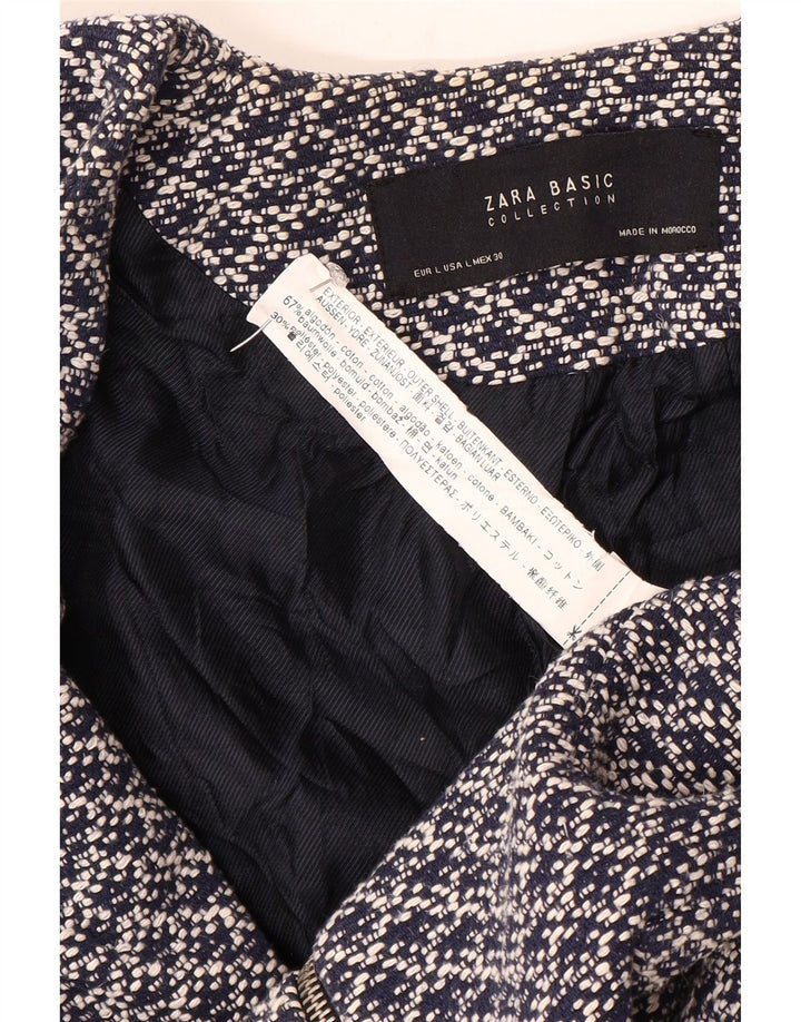 Zara Γυναικείο Μπουφάν Blazer Abstract Pattern UK 14 Large Navy Blue από βαμβάκι