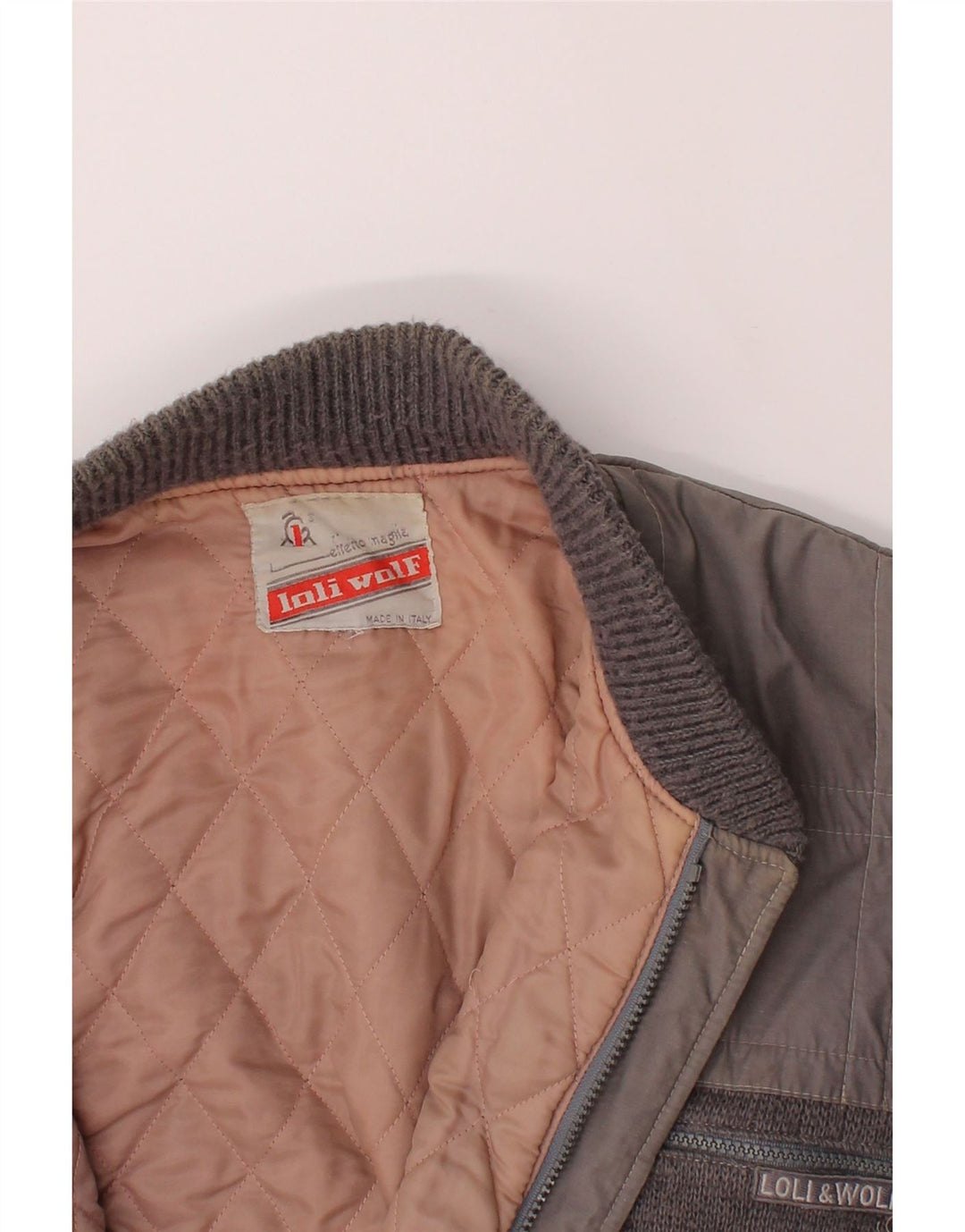 LOLI WOLF Mens Knit Bomber Jacket UK 42 XL Grey Colourblock Vintage Loli Wolf and Second-Hand Loli Wolf from Messina Hembry 
