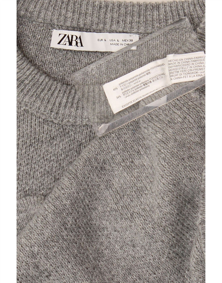 Zara Γυναικείο πουλόβερ με λαιμόκοψη UK 16 Large Grey Polyamide