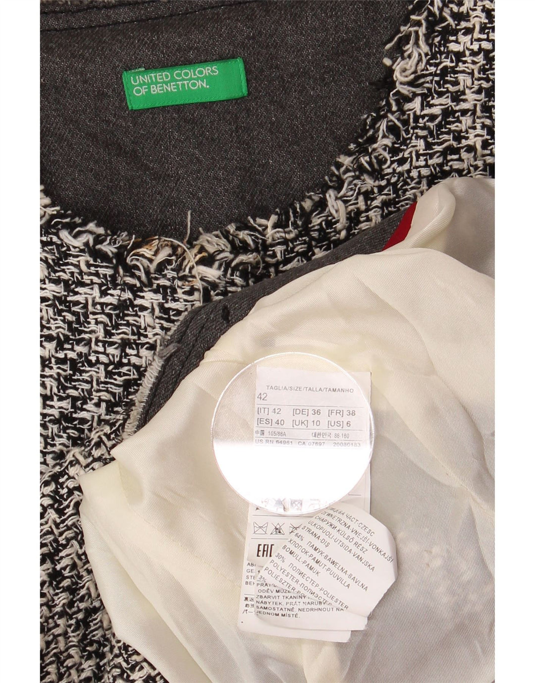 BENETTON Γυναικείο Crop Open Blazer Jacket UK 10 Small Grey Houndstooth