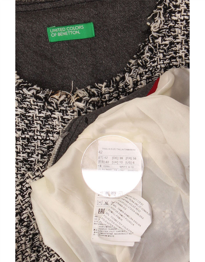 BENETTON Γυναικείο Crop Open Blazer Jacket UK 10 Small Grey Houndstooth
