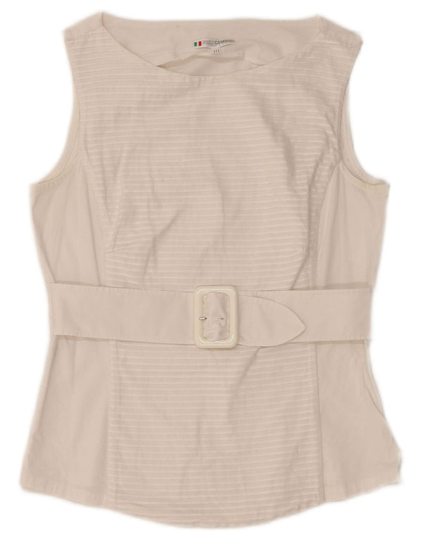 NARACAMICIE Womens Sleeveless Blouse Top UK 8 Small White Pinstripe Cotton