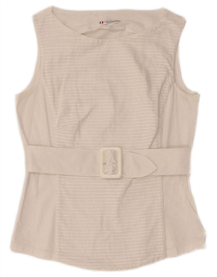 NARACAMICIE Γυναικεία μπλούζα αμάνικη μπλούζα UK 8 Small White Ripe Βαμβακερή