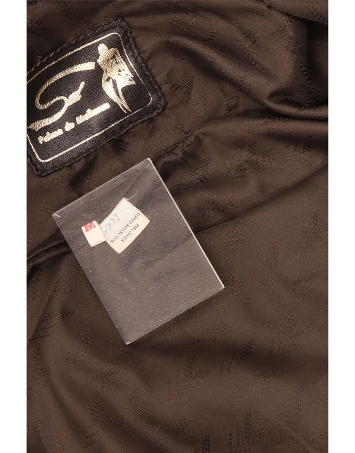 Vintage Γυναικείο Oversized Δερμάτινο Παλτό UK 14 Medium Black Leather