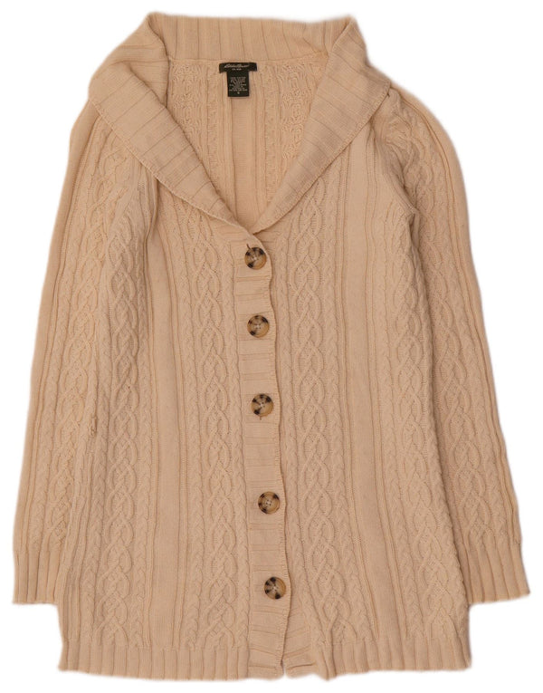 Eddie Bauer Γυναικείο πουλόβερ Longline Cardigan UK 10 Small Beige βαμβακερό