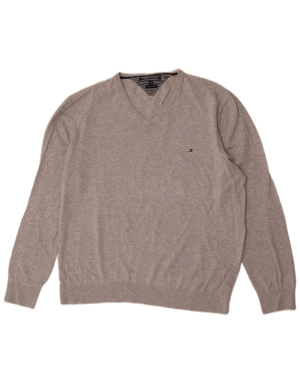 Ανδρικό πουλόβερ Tommy Hilfiger με V λαιμόκοψη 2XL Γκρι βαμβακερό