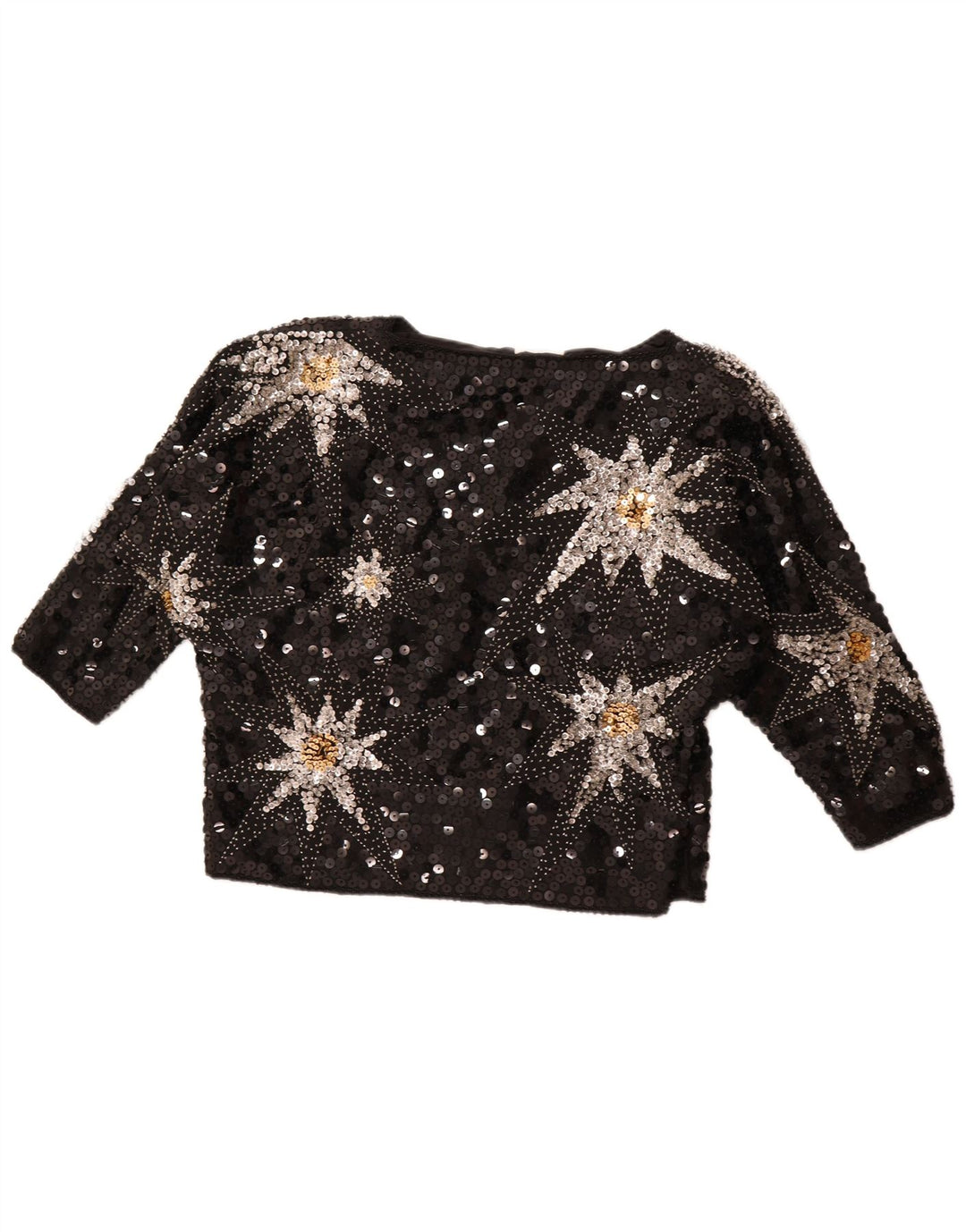 VINTAGE Γυναικεία Abstract Pattern 3/4 Μπλούζα με μανίκια τοπ EU 42 Large Black