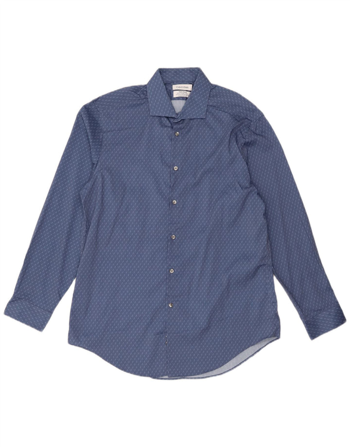Calvin Klein Ανδρικό πουκάμισο Slim Fit Size 16 1/2 Large Blue Geometric Polyester