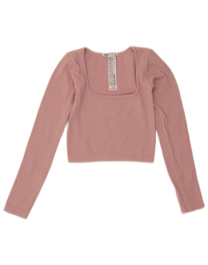 Zara Γυναικείο Crop Top Μακρυμάνικο UK 4 XS Pink Polyamide