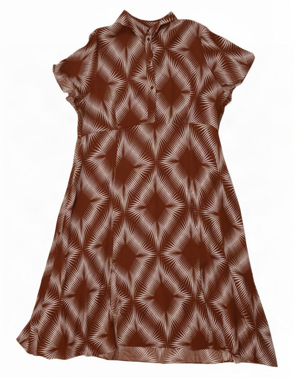 Marks & Spencer Womens A-Line Dress UK 20 2XL Brown Geometric Viscose